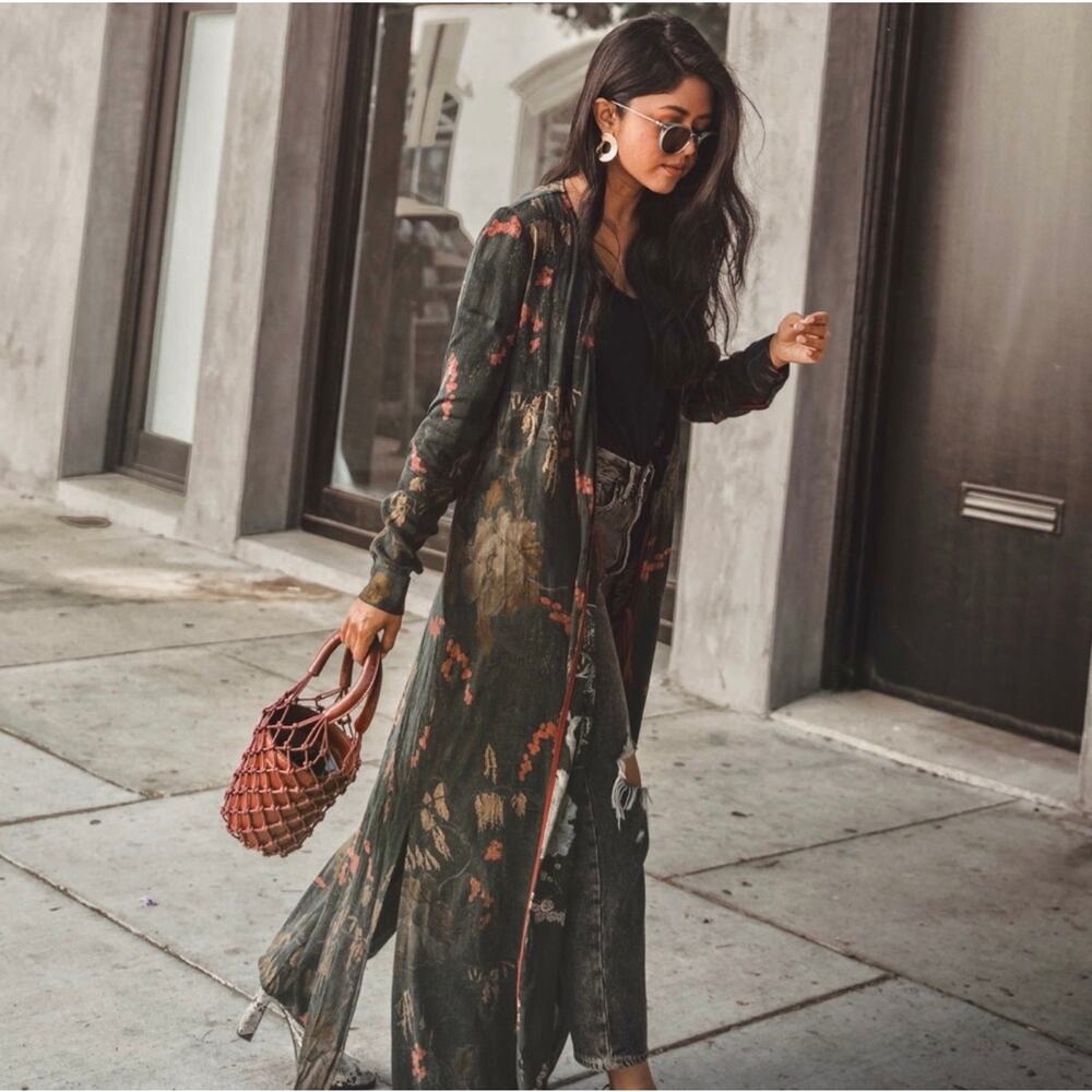Rare Divine Heritage Floral Green Kimono Dress, M